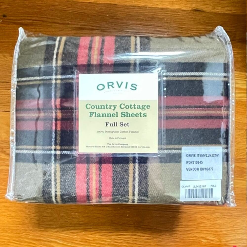 Orvis Country Cottage Flannel Sheets Full Set Portuguese Cotton Plaid NIP
